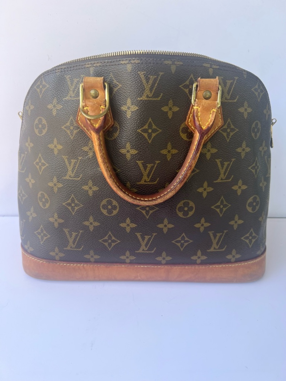 Louis Vuitton Monogram Alma PM Brown Canvas Top Handle Bag Authentic Vintage